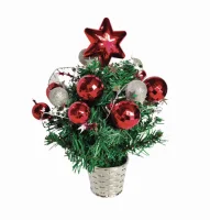 Ель искусственная новогодняя декоративная ЗОЛОТАЯ СКАЗКА 30 см, ПВХ, красные/серебристые украшения, арт. 591322  - фото