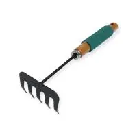 Грабли малые, прямые, 5 зубцов, длина 29 см, метал, деревянная ручка с поролоном, 2710197  - фото