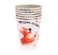 Стаканы бумажные «С днём рождения. Корги», 200 мл, 6 шт, арт. 9769480,6077747 Белый - фото