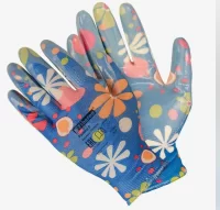 Перчатки полиэстеровые,нитриловое.покрытие,микс цветов, садовые (М) KPSN083 1/12 (120) Микс - фото