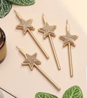 Набор свечей для торта, 4 шт "Блестящие звезды", шампань, 10603188 Шампань - фото