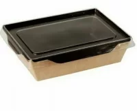 Коробка 400 мл 125/145*75/95*45 с пластиковой крышкой Salad 400 Черная Packton 39549 (400)  - фото