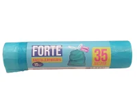 Мешки д/мусора 35л в рул. 15шт 14мкр с завяз. бирюз ПСД Forte (25), арт.16975 Бирюзовый - фото