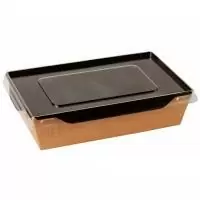 Коробка картонная с пластиковой крышкой 125/145*75/100*55 ECO OpSalad 450 Black Edition, 10 шт Черный - фото