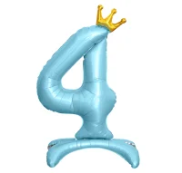 Шар фольга Falali (32''/81 см) Цифра, 4 Золотая корона, на подставке, Голубой, 1 шт.в уп.(надув воздухом) Голубой - фото