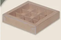 Коробка для конфет с вклеенным окном 155*155*30мм (9) (крафт) 1шт, 050096 Коричневый - фото
