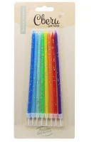 Свечи Яркий микс, Ассорти, с блестками, 0,5*14 см, 8 шт. с держат., 802936  - фото