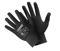 Перчатки полиэстеровые, полиуретанов.покрытие,черные "Для точных работ" 9(L) KPSP092 1/12 (240) Черный - фото