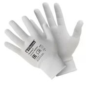 Перчатки полиэстеровые, полиуретанов.покрытие,белые "Для точных работ" 9(L) KPSP091 1/12 (240) Белый - фото