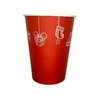 Стакан бумажный 350мл для горячего Новый Год Красный 50шт Красный - фото