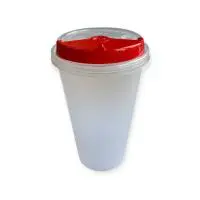 Комплект Стакан 500мл ПП Д90 (1021П) + Крышка для стакана ПП Д90 (3004К/ПК) с заглуш проз/красн, 5шт Прозрачный - фото
