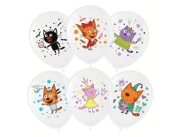 Шар латекс (12''/30 см) Три Кота, Играем вместе, Белый (200), пастель, 1 ст, 1 шт. (1) 711492  - фото