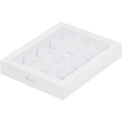 Коробка для конфет с пластиковой прозрачной крышкой 190*150*30мм белая (12 конфет), 5 шт Белый - фото