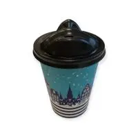 Комплект: Стакан бум. 350мл Зима+Крышка д/стакана Губы 90 мм ЧЕРНАЯ, 1/5 Разноцветный - фото