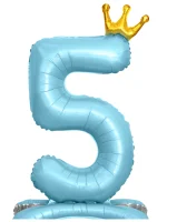 Шар фольга Falali (32''/81 см) Цифра, 5 Золотая корона, на подставке, Голубой, 1 шт.в уп.(надув воздухом) Голубой - фото