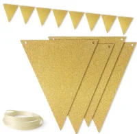 Гирлянда Флажки, Золото, с блестками, 500 см, 13*18 см*12 шт, 1 упак., 6245511 Золотой - фото