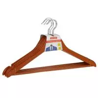 Вешалка-плечики Office Clean, 5шт, деревянные с перекладиной 45см, вишня  - фото