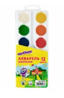 Краски акварельные ЮНЛАНДИЯ "ШКОЛЬНЫЕ", медовые, 12 цветов, кругл. кюветы, 192551 Разноцветный - фото