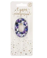 Свеча Цифра, 0 Пузырьки, на шпажке, Сиреневый, Металлик, 4*5,5 + 4 см, 1 шт. с держат., арт 5580 Сиреневый - фото