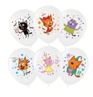 Шар латекс(1) (12''/30 см) Три Кота, Играем вместе, Белый (200), пастель, 1 ст, 25 шт. 711492  - фото