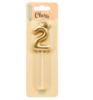 Свеча Цифра, 2 Корона, на шпажке, Золото, Металлик, 3,5*5,5 + 6,5 см, 1 шт. с держат., арт 803072 Золотой - фото