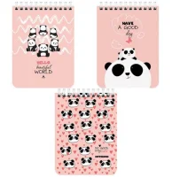 Блокнот МАЛЫЙ ФОРМАТ А6 108х145мм, 40л, гребень, картон, клетка, BRAUBERG KIDS, Панды, 114393  - фото