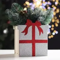 Ящик блестящий "Подарок" (Серебро)  - фото