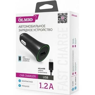 Автомобильное зарядное устройство OLMIO USB 1.2A + microUSB кабель  - фото