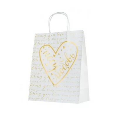 Пакет Несу любовь из крафт-бумаги д/сувенир. продукции с тисн. 120г/м2 26*32.4*12.7см 79131  - фото
