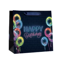 Пакет ламинированный квадратный Happy Birhday 22*22*11 см 5226234 Черный - фото