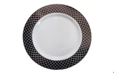 Тарелка пластиковая "под металл" серебро 10" , 3 шт Белый - фото