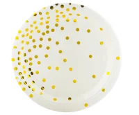 Тарелки (7''/18 см) Конфетти, Белый/Золото, Металлик, 6 шт., 6231372  - фото