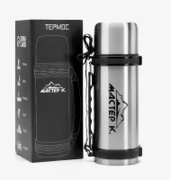 Термос, 1.2 л, Движение, "Мастер К.", с кружкой, сохраняет тепло 18 ч, 9.8 х 34 см 5248800 Серебро - фото