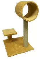 Когтеточка на подставке, однотонный мех, с полочкой и трубой Зооник (450*450*800), 22324 Бежевый - фото