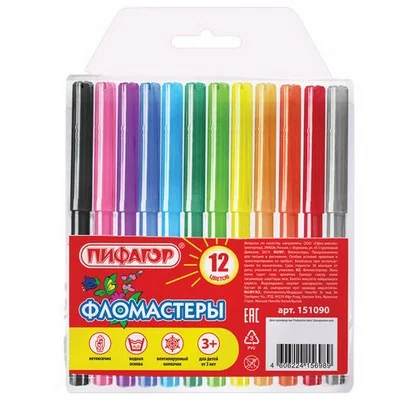 Фломастеры ПИФАГОР 12цв., вент. колп. 151090 Фломастеры ПИФАГОР 12цв., вент. колп. 151090  - фото