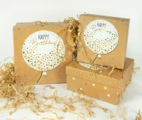 Коробка С Днем Рождения (воздушный шар), Бежевый, 15.5*15.5*7.5 см.1 шт Бежевый - фото