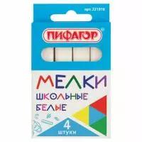 Мел белый Пифагор квадратный, набор 4 шт Белый - фото