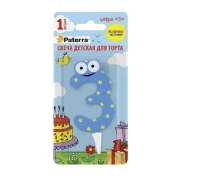 Свеча детская для торта, цифра 3, 1 шт. в упаковке, PATERRA, 401-524 (24) Голубой - фото