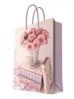 Бумажный пакет "Ваза с розами" для сувенирной продукции Розовый - фото