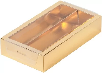 Коробка для конфет с пластиковой прозрачной крышкой 180*100*30мм золото, 6 шт Золотой - фото