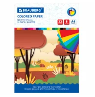 Цветная бумага, А4, офсет, 32 листа 8 цв, на скобе, 200х280 мм, Роща, BRAUBERG, 115490 Разноцветный - фото