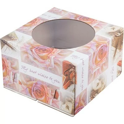 Коробка для торта с окошком 300*300*190мм гофрокартон роза  - фото