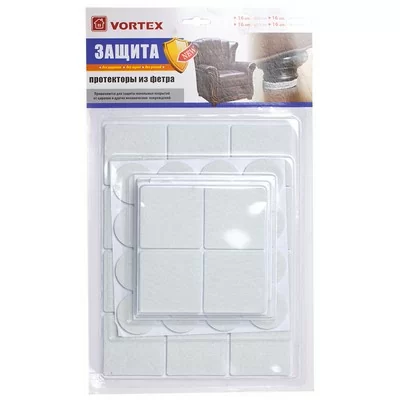 Протекторы защитные из фетра в ассортименте д20мм, д30мм, 24*24мм, 46*46мм VORTEX 64шт, арт. 26000  - фото