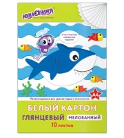 Картон белый А4 МЕЛОВАННЫЙ, 10 листов, в папке, ЮНЛАНДИЯ, 200х290мм, "ЮНЛАНДИК И РЫБКИ", 129569 Белый - фото