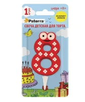 Свеча детская для торта, цифра 8, 1 шт. в упаковке, PATERRA, 401-529 (24) Красный - фото
