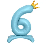 Шар фольга Falali (32''/81 см) Цифра, 6 Золотая корона, на подставке, Голубой, 1 шт.в уп.(надув воздухом) Голубой - фото