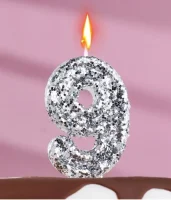 Свеча в торт «Блестки», цифра "9", серебро, 6.5х4 5572713 Серебро - фото