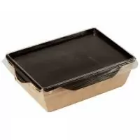 Коробка картонная с пластиковой крышкой 160*120*45 ECO OpSalad 500 Black Edition,50 шт Коричневый - фото