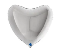Шар фольгированный(2) (18''/46 см) Сердце, Серебро, 1 шт.  - фото