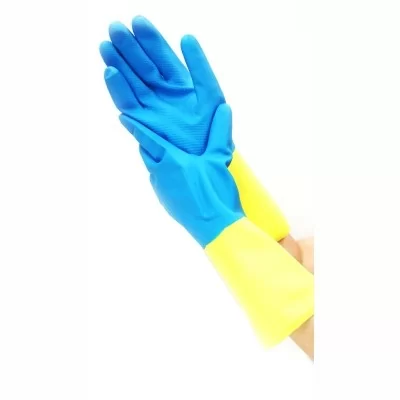 Перчатки резиновые желто-синие "XL"  - фото